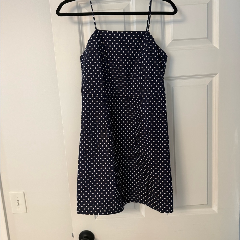 Navy Blue Polka Dot Spaghetti Strap Dress